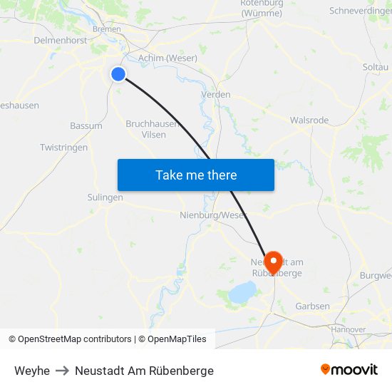 Weyhe to Neustadt Am Rübenberge map