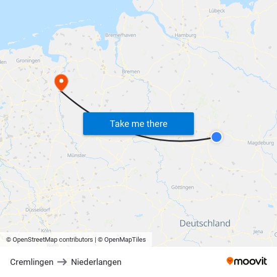 Cremlingen to Niederlangen map