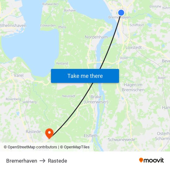 Bremerhaven to Rastede map