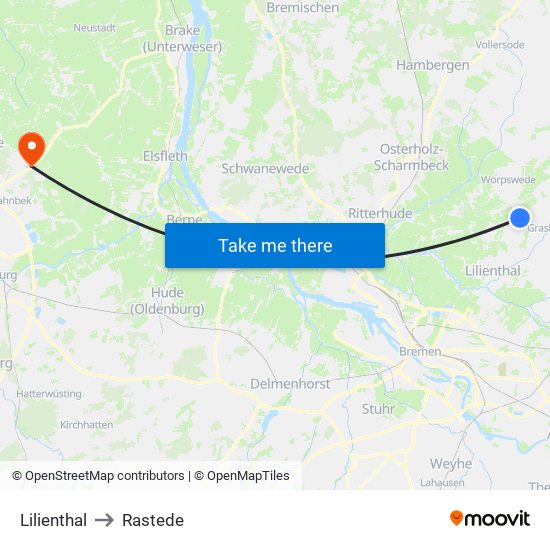 Lilienthal to Rastede map