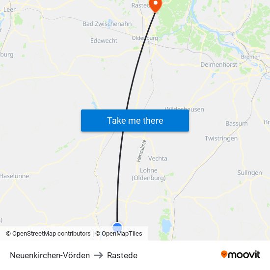 Neuenkirchen-Vörden to Rastede map