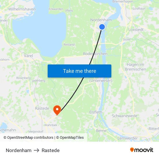 Nordenham to Rastede map