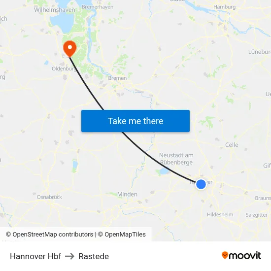 Hannover Hbf to Rastede map