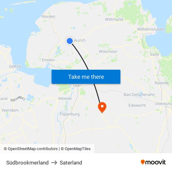 Südbrookmerland to Saterland map