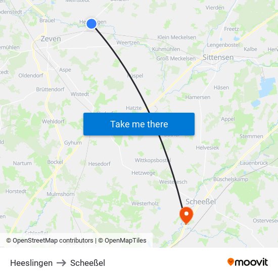 Heeslingen to Scheeßel map