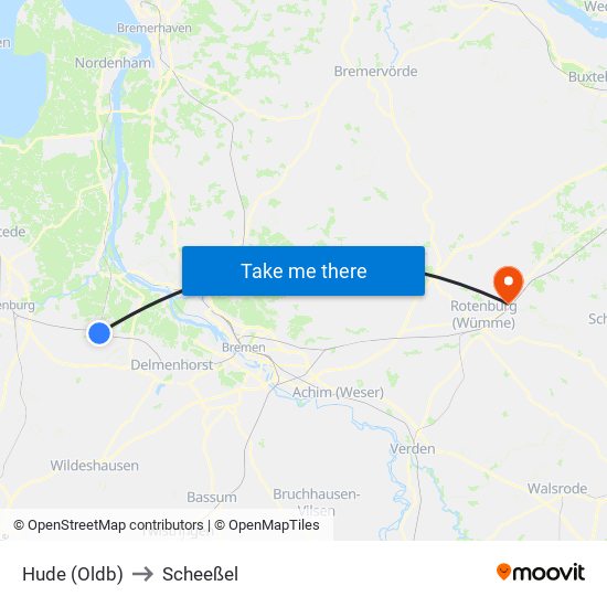 Hude (Oldb) to Scheeßel map