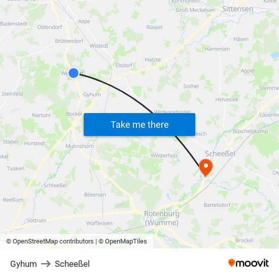 Gyhum to Scheeßel map