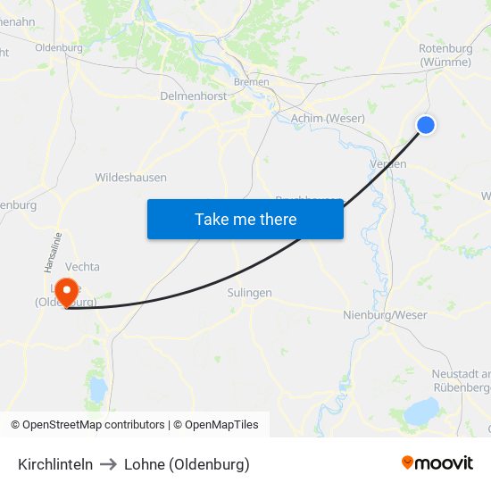 Kirchlinteln to Lohne (Oldenburg) map