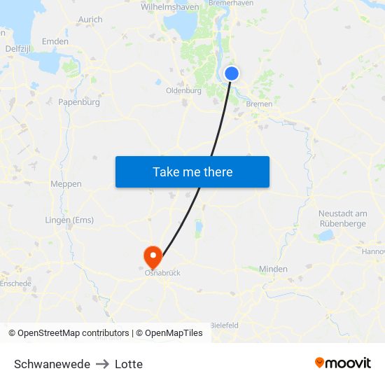 Schwanewede to Lotte map