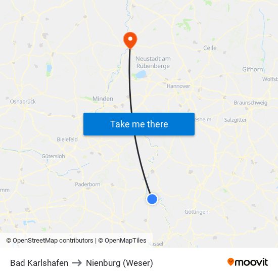 Bad Karlshafen to Nienburg (Weser) map