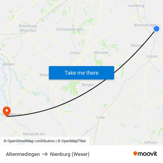 Altenmedingen to Nienburg (Weser) map