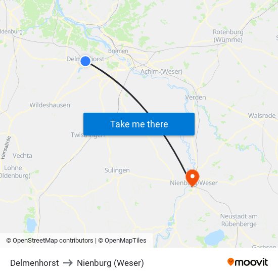 Delmenhorst to Nienburg (Weser) map