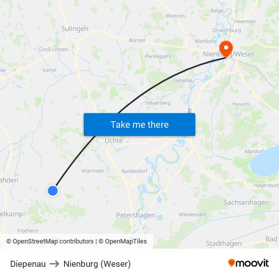 Diepenau to Nienburg (Weser) map