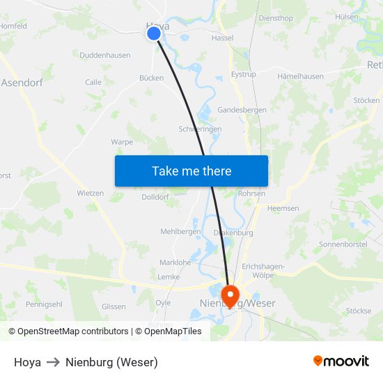 Hoya to Nienburg (Weser) map