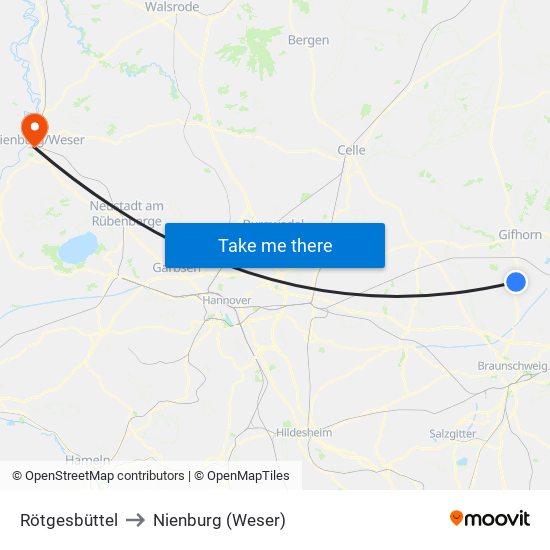 Rötgesbüttel to Nienburg (Weser) map