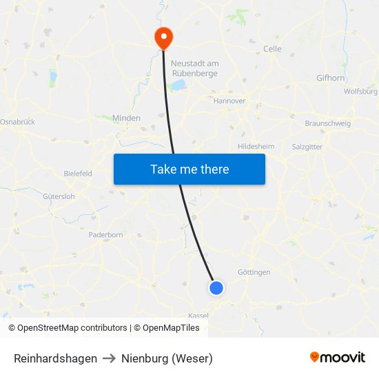 Reinhardshagen to Nienburg (Weser) map