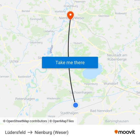 Lüdersfeld to Nienburg (Weser) map