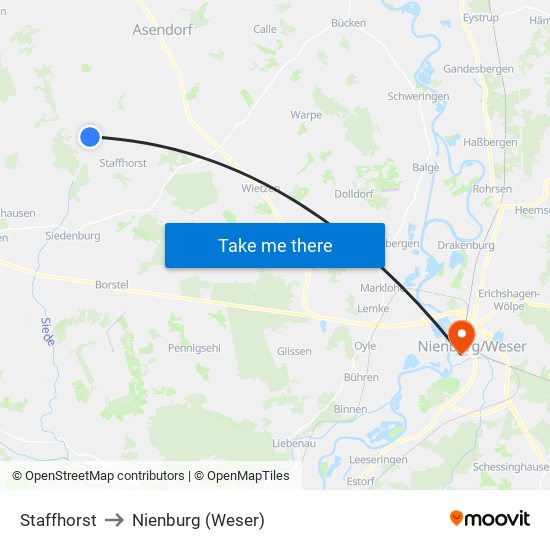 Staffhorst to Nienburg (Weser) map