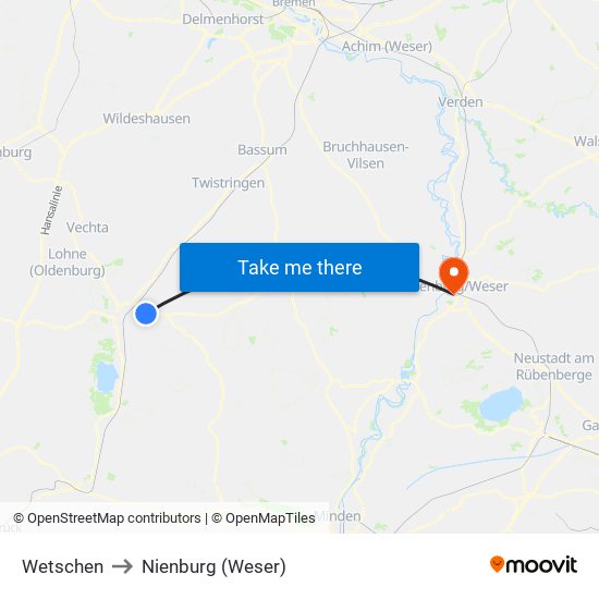 Wetschen to Nienburg (Weser) map