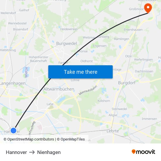 Hannover to Nienhagen map