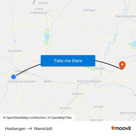 Hasbergen to Nienstädt map