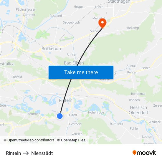 Rinteln to Nienstädt map