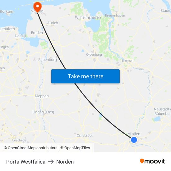 Porta Westfalica to Norden map