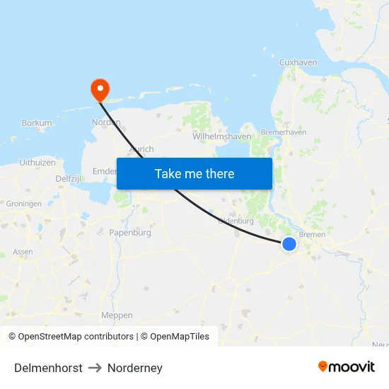 Delmenhorst to Norderney map