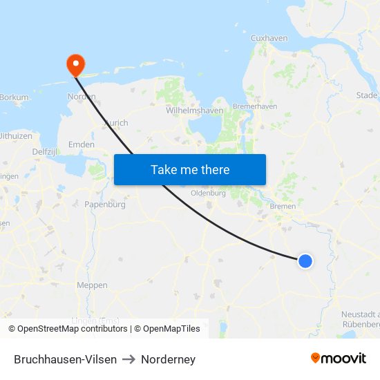 Bruchhausen-Vilsen to Norderney map