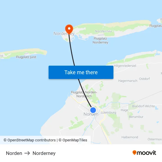 Norden to Norderney map