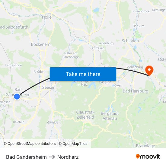 Bad Gandersheim to Nordharz map