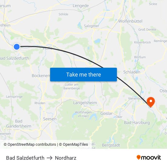 Bad Salzdetfurth to Nordharz map