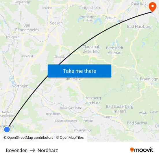 Bovenden to Nordharz map