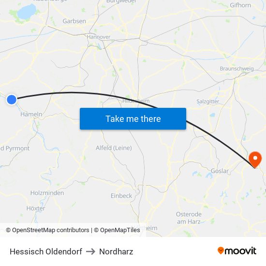 Hessisch Oldendorf to Nordharz map