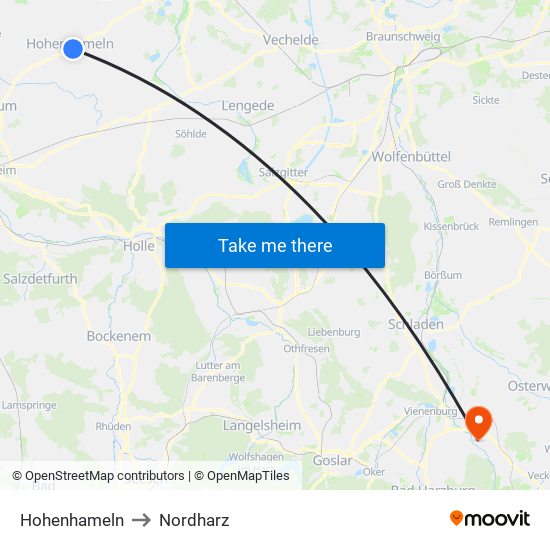 Hohenhameln to Nordharz map