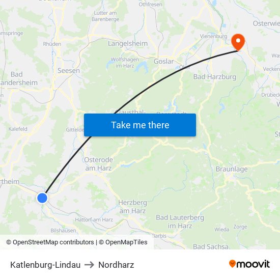 Katlenburg-Lindau to Nordharz map