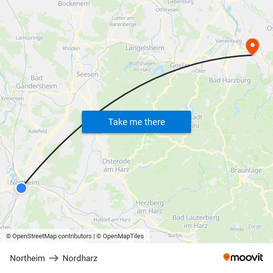 Northeim to Nordharz map