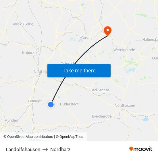 Landolfshausen to Nordharz map