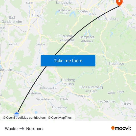 Waake to Nordharz map