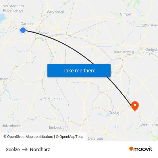 Seelze to Nordharz map