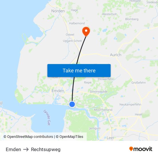 Emden to Rechtsupweg map