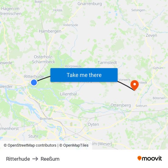 Ritterhude to Reeßum map