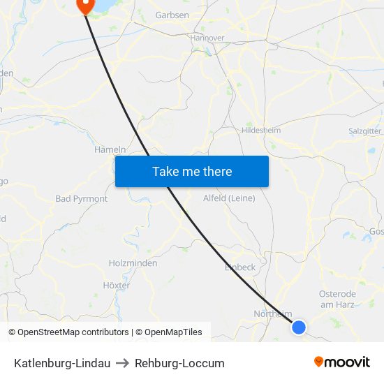 Katlenburg-Lindau to Rehburg-Loccum map