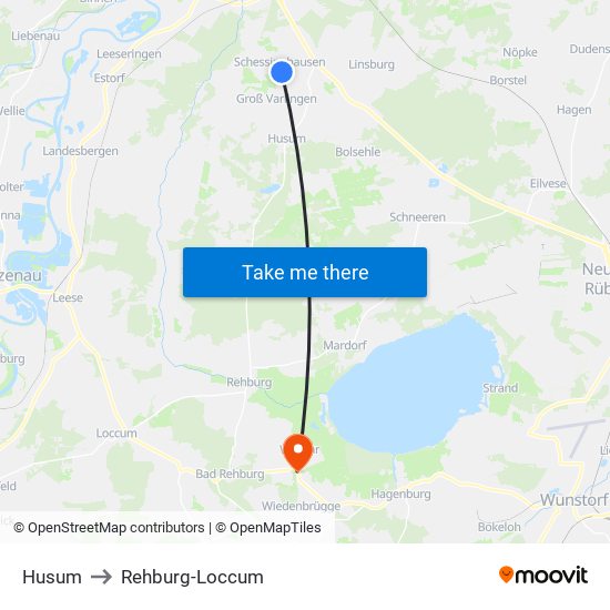 Husum to Rehburg-Loccum map