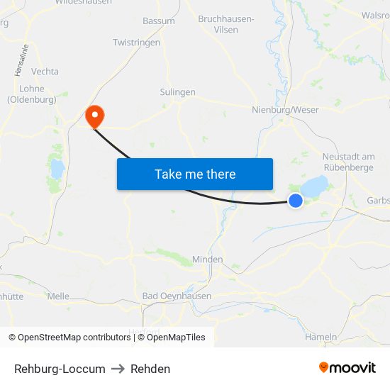 Rehburg-Loccum to Rehden map