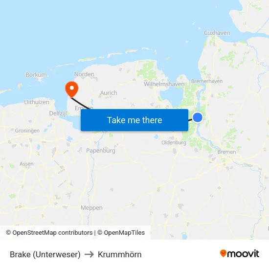 Brake (Unterweser) to Krummhörn map