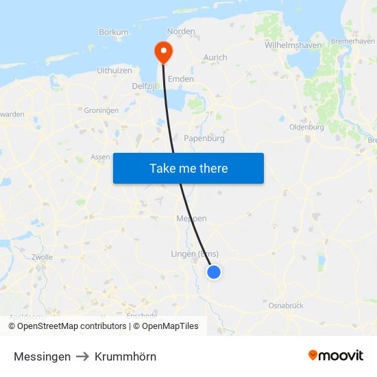 Messingen to Krummhörn map