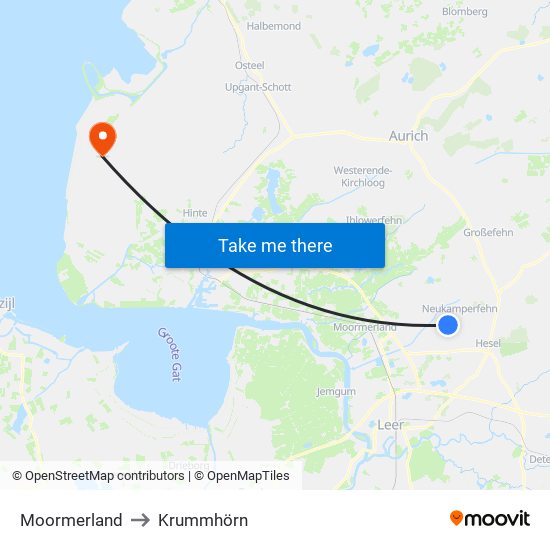 Moormerland to Krummhörn map