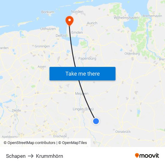 Schapen to Krummhörn map