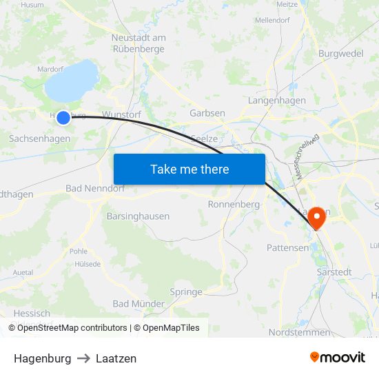 Hagenburg to Laatzen map